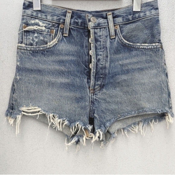 AGOLDE Parker Cut off Distressed Denim Shorts | Rock Steady Wash | Size 25 - Picture 2 of 6